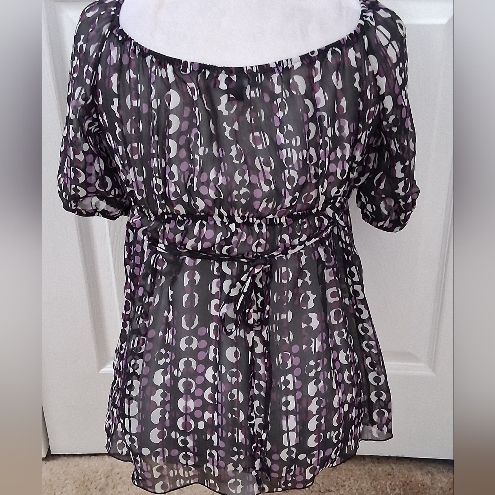 BCX Black & Purple Empire Waist Top.    Size M